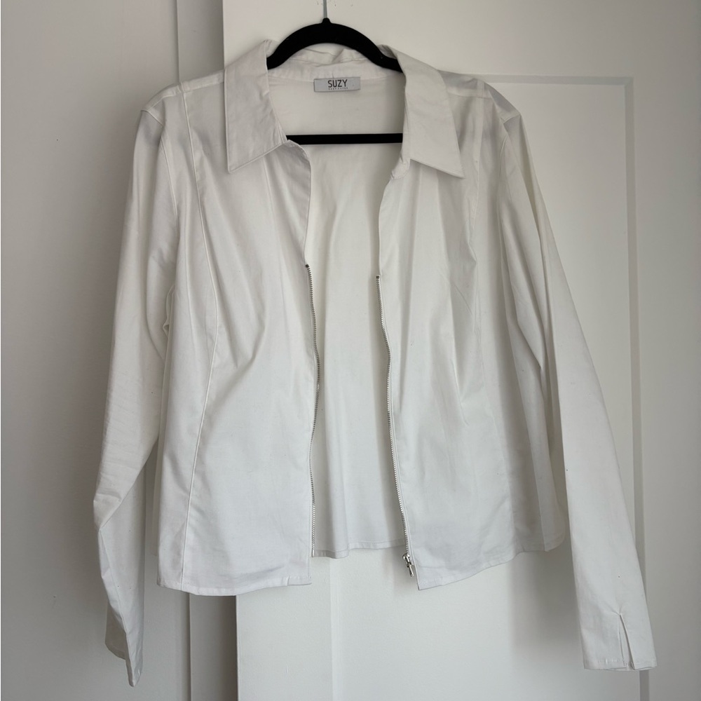 White Zip-Front Collared shirt